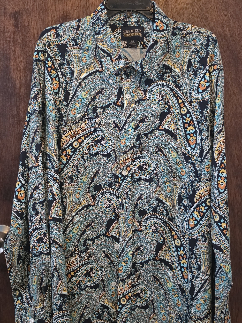 Daniel Cremieux Blue Paisley Button-Down Shirt with Gold Accents
